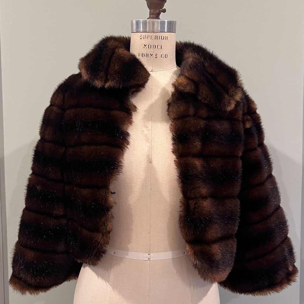 Banana Republic S vintage faux mink cropped jacket.